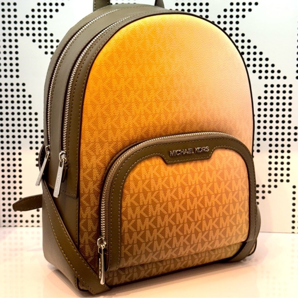 Michael Kors Jaycee Medium Ombré Signature Logo Backpack Olive Combo